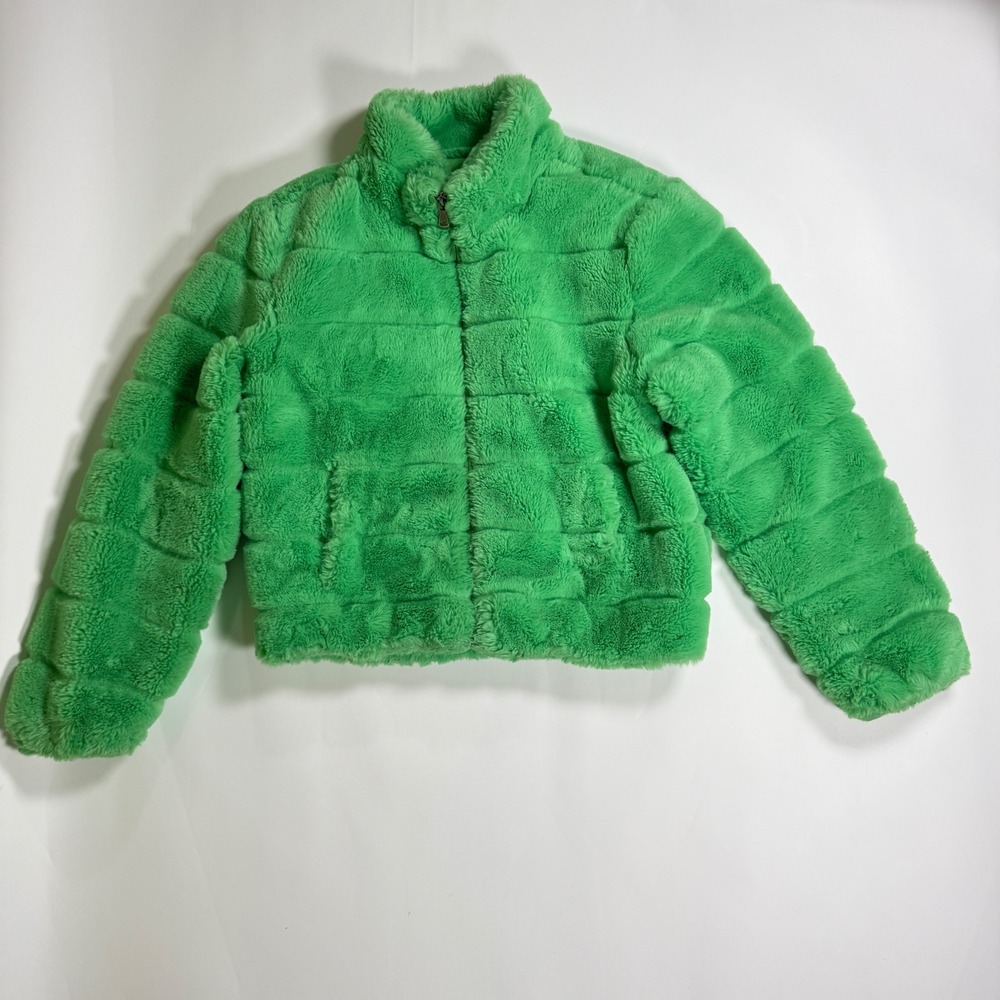 Tractr Teddy Fur Puffer Jacket Girls XL neon lime Green K050-J24 Quilted Zip